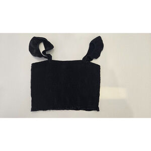 ANRABESS Smocked Crop Top Black Size S – Ruffle Straps, Stretchy Tube Style, NWT